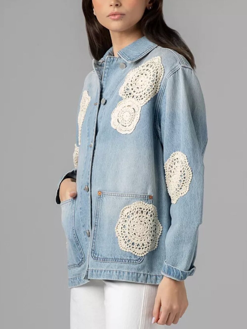 BLANKNYC Surf Camp Denim Jacket with Crochet appliqué - Picture 3 of 5